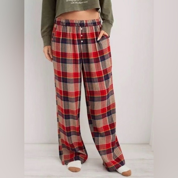Aerie Flannel Skater Red Plaid Pajama PJ Matching Set Sleep Size Small Pants Top - Picture 6 of 13